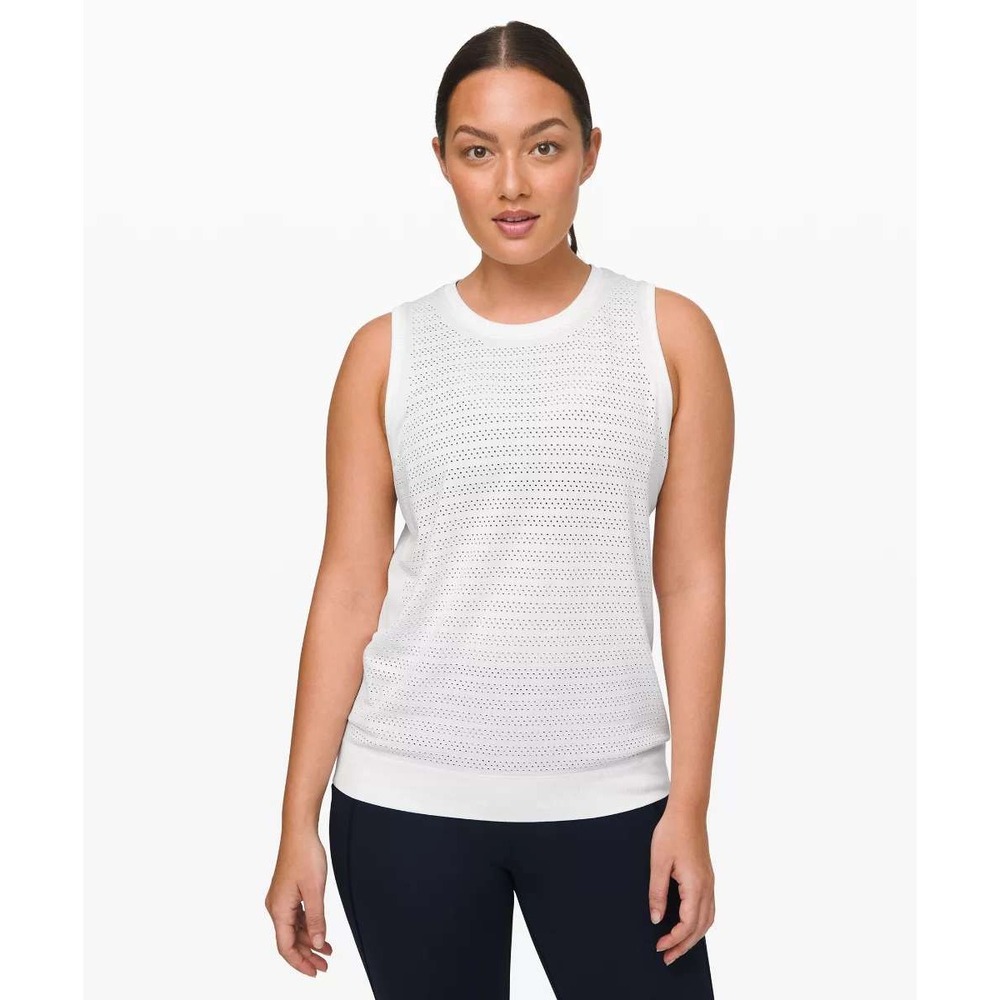 Lululemon Breeze By Muscle Tank White Mesh Ventilated Training Top Size 8